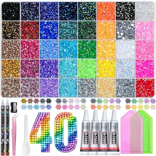 Lotwow 50000Pcs Bedazzling Kit with Rhinestones 3mm, 40 Colors Bedazzler Kit Resin Rhinestones Nail Gems & Glitter Gem Art Supplies, Diamond Art Kits Accessories with Pickup Pen, 4pcs 10ml B7000 Glue