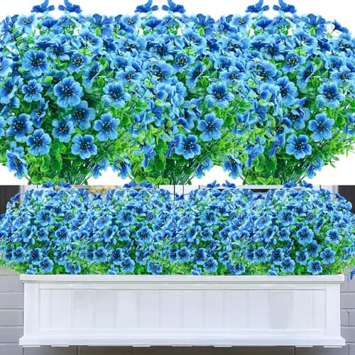 DRT DERUITAI 20 Bundles Outdoor Artificial Flowers,UV Resistant Fake Flowers Outdoor Plastic Plants Faux Silk Flower for Outside Indoor Decoration(Blue)