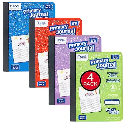 Mead Primary Journal Creative Story Tablet Composition Notebook, 7.5" x 9.75", Grades K-2, 100 Sheets, 4 Pack, Assorted Colors (610051-ECM)
