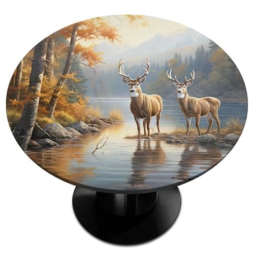 Pardick Deer Round Fitted Tablecloth with Elastic 45-50In