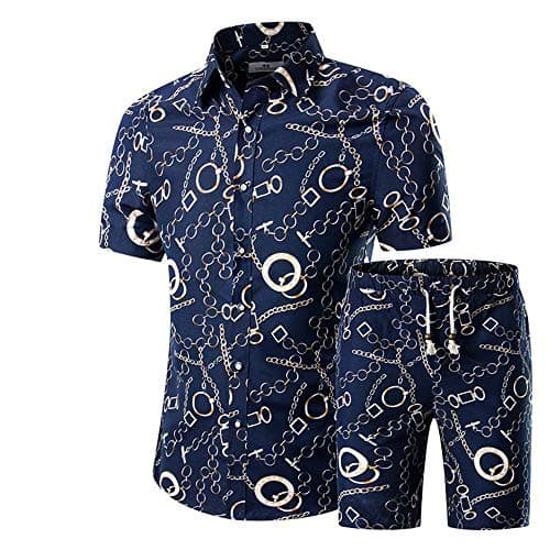 MANTORS Men's Floral 2 Piece Tracksuit Casual Button Down Short Sleeve Hawaiian Shirt and Shorts Suit DC05-M