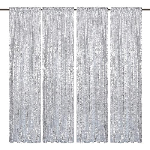 TCBESTO Silver Sequin Backdrop 2FTx8FT 4 Panels Silver Backdrop Curtains for Parties Glitter Backdrop Photo Background for Wedding Baby Shower