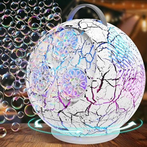 Bubble Machine for Kids, 45°/360° Rotating Bubble Blower with RGB LED Light