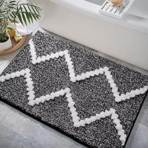DEXDE Bathroom Rug 32"x20" Black Non-Slip Washable Absorbent Bath Runner