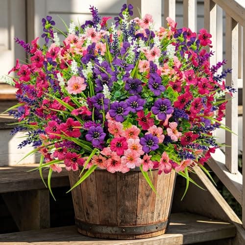 Mutcolor 12 Bundles Artificial Flowers Outdoor Silk Fake Plants UV Resistant Faux Plastic Greenery Shrubs for Home Outside Garden Front Porch Vase Pot Planters Decor (Mix Color)