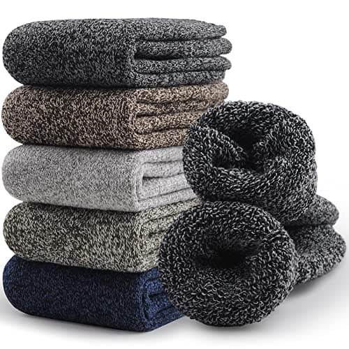 SIMIYA 5 Pairs Merino Wool Socks Thick Hiking Crew Socks for Men and Women