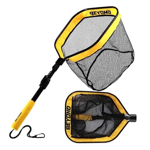 Beyond Braid Floating Fishing Net with Handle – Folding Fishing Net for Easy Storage – Telescopic Landing Net for Bass, Trout, Kayak & Boat Fishing – Durable, Lightweight & Fish Friendly