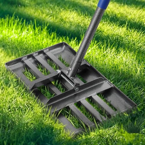 Lawn Leveling Rake, 6 FT Long Lawn Leveler with 17 x 10 Small Rakes Head for Smooth Garss Soil Dirt Sand, High Effect Long Handle Ground Leveling Tool with Round Edge for Yard Garden, No Flip