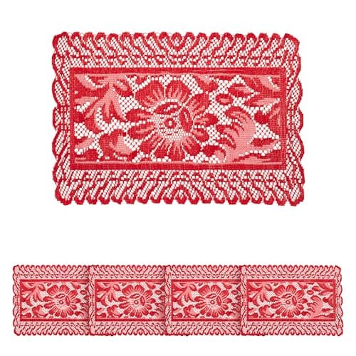 Jayla 4 Pcs Rectangle Lace Placemats for Tables Embroidered Lace Tablemats Vintage Crochet Floral Table Runner Vintage Wedding, Tea Party Decor,12x17 Inch