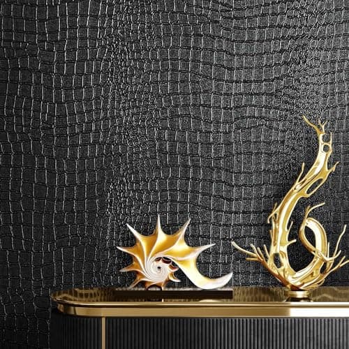 Black Crocodile Wallpaper Peel and Stick - Embossed Black Textured Contact Paper for Cabinet Bedroom Removable Self Adhesive Waterproof Vinyl Wrap Renter Friendly Wall Gift Paper 15.7" X 78.7"