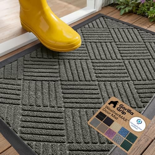 GORILLA GRIP WeatherMAX Door Mat, Indoor Outdoor Use, 29x17 Gray Diamond