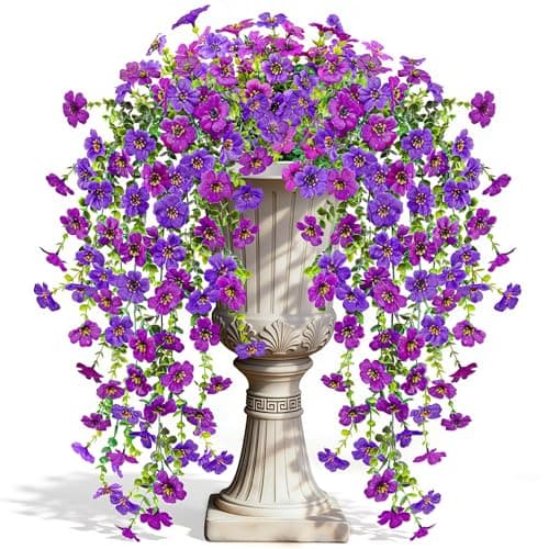 Der Rose Artificial Hanging Flowers for Outdoors UV Resistant Fake Hanging Plants for Spring Decoration, Realistic Silk Faux Flowers with Trailing Vines for Porch Patio Balcony Fence Garden Decor