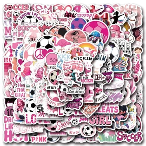123Pcs Pink Soccer Stickers for Women - Vinyl Waterproof Football Decals for Laptops, Water Bottles, Journals | Cute Sporty Gift for Female Athletes, Players, Teens Girls