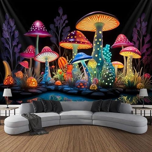 Blacklight Wall Decor Tapestry for Bedroom, Fantasy Funny Plan Wall Hanging Decor UV Reactive Black Light Moon Tapestries Art Mural Living Room Dorm Decorations Halloween Decorations Gifts