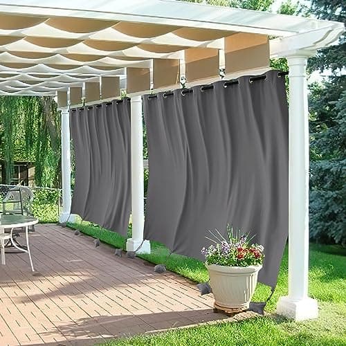 RYB HOME Extra Wide Outdoor Curtains for Patio Waterproof with Weights