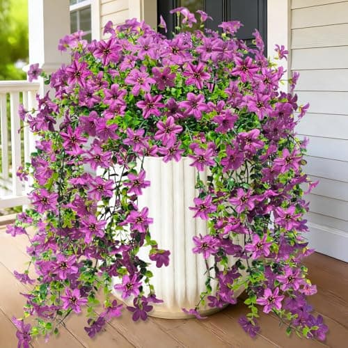 YILIUFA Artificial Hanging Flowers Plants for Outdoors, 2 Pcs Fake Silk Daisy Flowers UV Resistant Faux Plant Flower for Outside Porch Planter Hanging Basket Balcony (Purple)