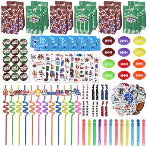 Gifts2U 146Pcs Football Party Favors - 12 Pack Football Birthday Goodie Bags Stuffers with Fidget Spinner, Bubble Wands, Stickers and Bulk Accessories, Gifts for Team Boys Girls Sports-Themed Party
