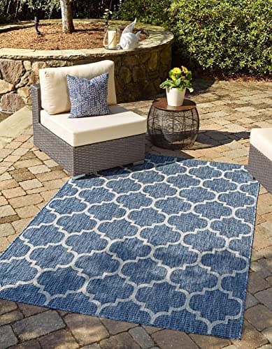 Unique Loom Trellis Collection Area Rug-Lattice Design, Moroccan Inspired for Indoor/Outdoor Décor, 3' 3" x 5' 3", Navy Blue/Gray