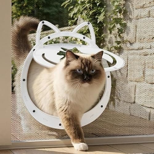 Cat Door for Screen Door & Screen Window with Lockable Magnetic Flap