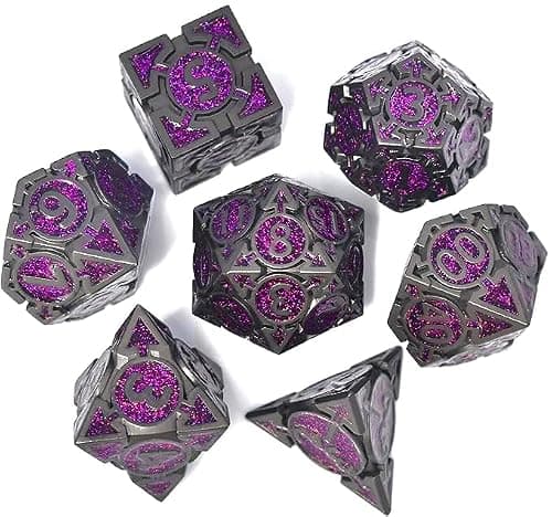 Rule Dice Metal DND Dice Set - Purple Dungeons and Dragons Dice, Large Weighted Metallic D&D Dice Sets - Polyhedral Role Playing Dice for MTG RPG, D and D Dice with DND Gift Box(Purple)