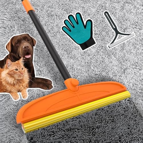 Carpet Rake for Pet Hair Removal, 5FT Reusable Pet Hair Removal Tool with Adjustable Handle, 3 in 1 Lint Remover Dog Cat Fur Remover Broom for Rugs, Mats, Beds, Stairs, Couch