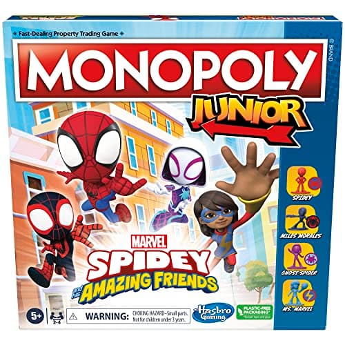 Monopoly Junior: Marvel Spidey and His Amazing Friends Edition Board Game for Kids Ages 5+, with Artwork from The Animated Series, Kids Board Games (Amazon Exclusive)