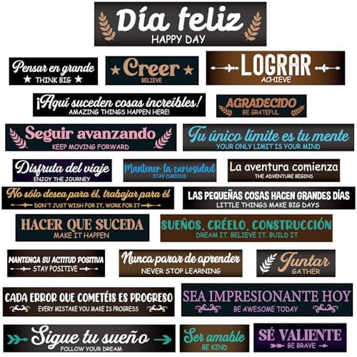 gisgfim 23Pcs Inspirational Bulletin Board Decorations Motivational Banners for Classroom Laminated Quote Positive Affirmation Motivational Banners with Welcome Sign for School Office(Spanish English)