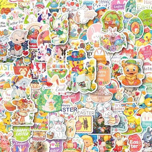 Holographic Easter Stickers, 100 Pcs Cute Easter Egg Stickers Bulk for Kids, Water Bottle Stickers Waterproof Vinyl Phone Skateboard Laptop Stickers, Aesthetic Sticker Packs for Girls Teens
