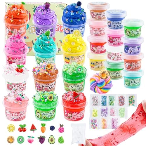 12 x 80 mL Big Slime Kit, 32 FL OZ Slime Includes 6 Butter & 6 Clear Crystal Slimes, 38 Pcs Slimes Pack with Charms & Jelly Cube Add-ins, Party Favors for Kids