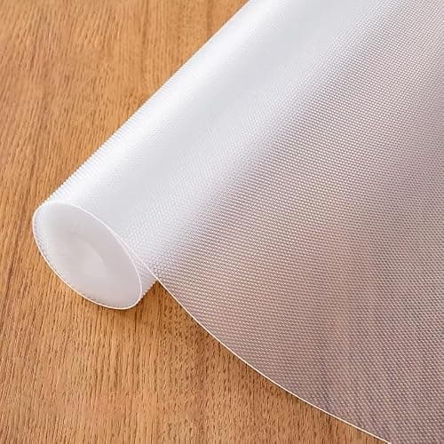 Non-Adhesive Shelf Liner 12 Inches x 14 FT - Waterproof Oil-Proof Non-Slip EVA Drawer Liner for Kitchen Cabinet Shelves Refrigerator Storage Desks, Durable Easy Cut (Transparent)