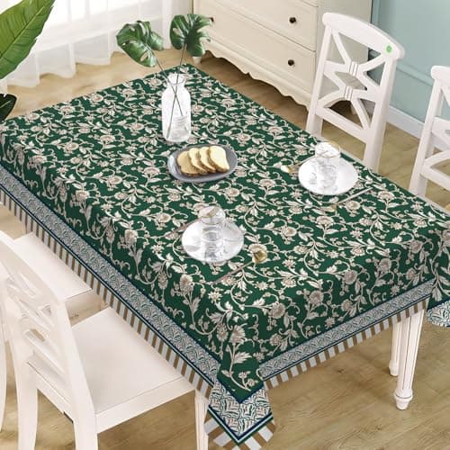 Livcoz Green Vintage Floral Rectangle Tablecloth 60 x 84 Inches, Retro Flower Artistic Decorative Dining Table Cloth, Elegant Dinner Tablecover Picnic Party Decoration
