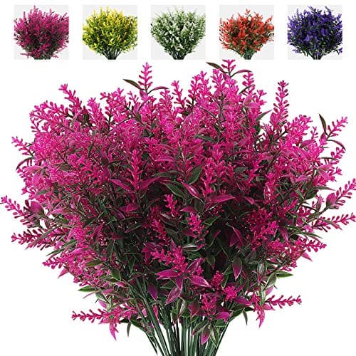 RECUTMS 8Pcs Artificial Flowers Fake Outdoor Plants Faux Lavender Flower
