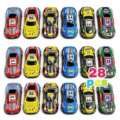 Wonfirang 28 PCS Easter Basket Stuffers for Kids, Racing Cars Gift with Cards, Valentines School Classroom Exchange Greeting Cards, Valentines Day gifts for Kids Classroom Party Favors (28)