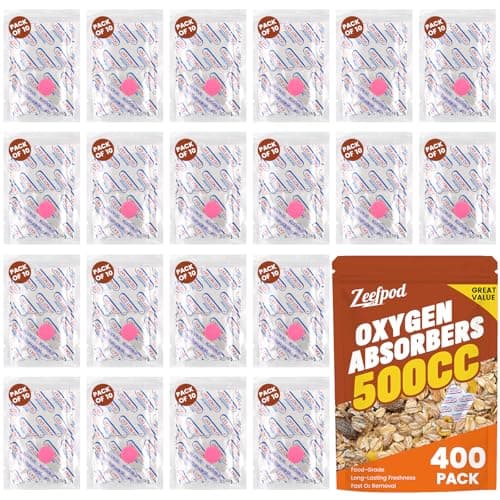 400 Counts 500cc Food Grade Oxygen Absorbers, 10 Individually Vacuum Sealed Packs with Oxygen Indicator, Oxygen Absorber Packets for Long Term Storage in Mylar Bag,Canning Jars, Freeze Dryer Storage
