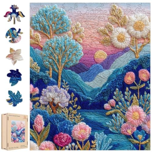 500 Pieces Wooden Puzzles for Adults, Embroidered Flower Landscape Puzzle
