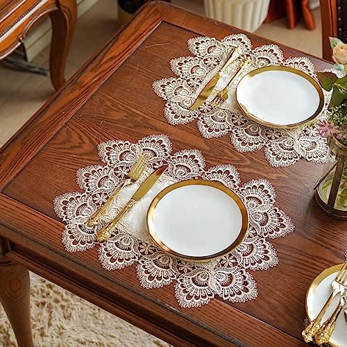 ARTABLE Light Brown Lace Doily Placemat Rectangle Mat 12 x 18 Inch 2 Pcs