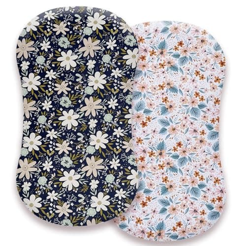 AMROSE Premium Cotton Bassinet Sheets, Fit for Halo Bassinest Swivel Sleeper, 2 Pack Hourglass Bassinet Mattress Sheet Set for Baby Girls, Soft Breathable Safe, Blossom