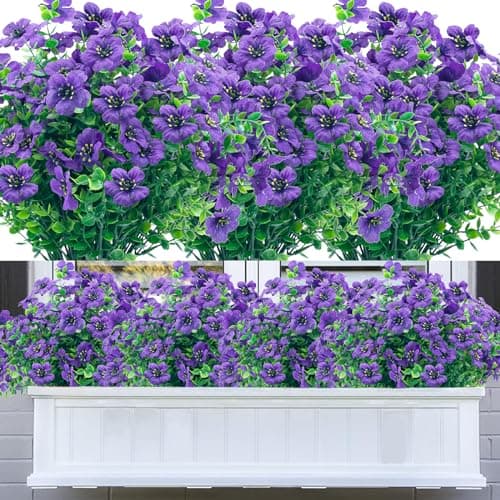 DRT DERUITAI Artificial Flowers for Outdoors,20 Bundles Faux Outside Flowers No Fade UV Resistant Fake Plastic Plants Shrubs for Home Indoor Outdoor Decor (Purple)