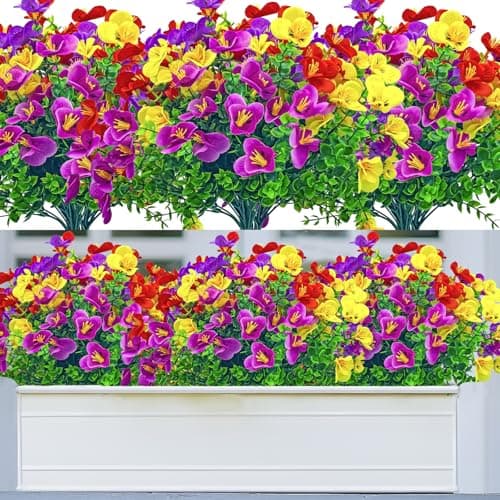 DRT DERUITAI Artificial Flowers for Outdoors Faux Shrubs,8 Bundles UV Resistant Outdoor Fake Plastic Flower Plants for Outside Indoor Home Décor(Mix Colors)