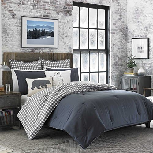 Eddie Bauer - Queen Duvet Cover Set, Cotton Reversible Bedding with Matching Shams, Stylish Luxurious Bedding Set (Kingston Charcoal, Queen)
