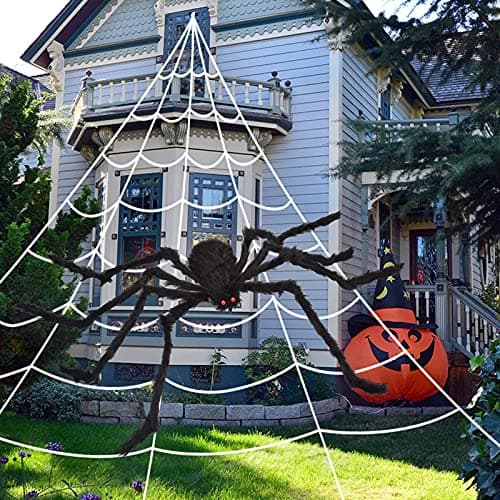 OCATO 200" Halloween Decorations Spider Web Outdoor +59" Giant Spider Décor