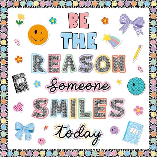 Be The Reason Someone Smiles Today Bulletin Board Decoration Back to School Classroom Decor Motivational Paper Cutouts Composition Notebook Bulletin Board for First Day of School Wall Decor