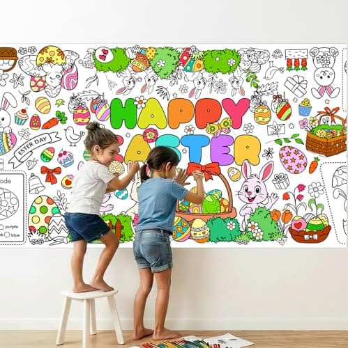Hwajjke Kids Coloring Tablecloth, Easter Bunny Egg Chick Theme Paper Coloring Poster, 31 x 72 Inch Spring Holiday Coloring Activity Party Table Cover