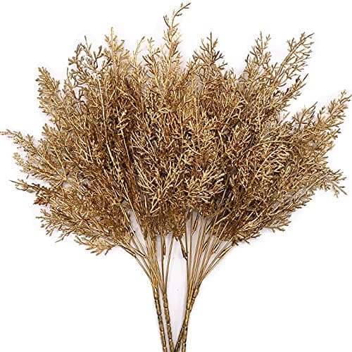Artificial Branch Golden Twig Branches, Fake Plant Gold Antlers Grass Plastic Faux Plants for Xmas Party Home Garden Indoor Outdoor Wedding Table Centerpiece DIY Decor Christmas Decoration - 4 Pack