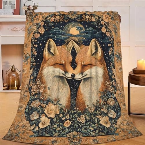 SweetFox Fox Blanket Forest Fox Decor Animals Throw Blanket Gifts for Girls Boys Super Warm Soft Plush Lightweight Fleece Flannel Winter Couch Bedding Blankets for Kids Adults Women Men 50"X40"