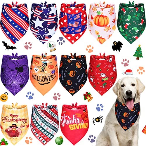 Weewooday 12 Pcs Holiday Dog Bandanas Bulk, Halloween Dog Bandanas, X-Large