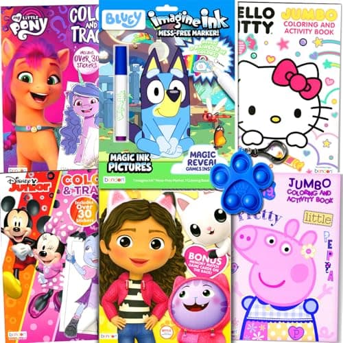 Bundle of 6 Coloring Activity Books for Boys and Girls Ages 3-6 - Assorted Licensed Bulk Coloring Book Set for Kids Featuring Gabby’s Dollhouse, Peppa Pig and More