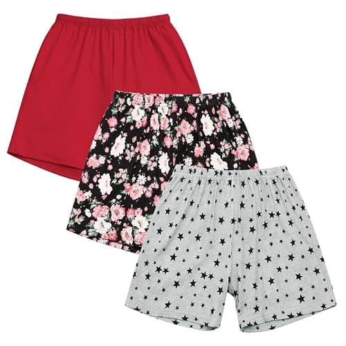 Marvmys 3 Pack Pajama Shorts for Women Soft Sleep Shorts Casual Lounge Pants Pj Bottoms Floral,Red Wine,Star S
