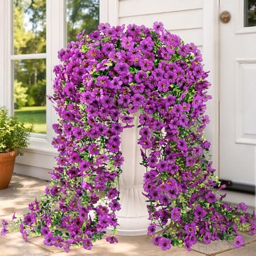 Yastouay 2 Pcs Artificial Flowers for Outdoors, UV Resistant Fake Outdoor Flowers, Realistic Artificial Plants & Flowers for Outdoor Porch Patio Window Garden Decor(Purple)