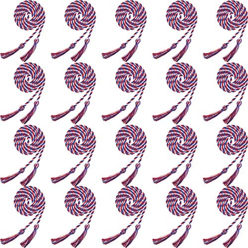Trounistro 20 Pack Graduation Cords Yarn Honor Cords with Tassel for College Graduation Students (Red Blue with White)